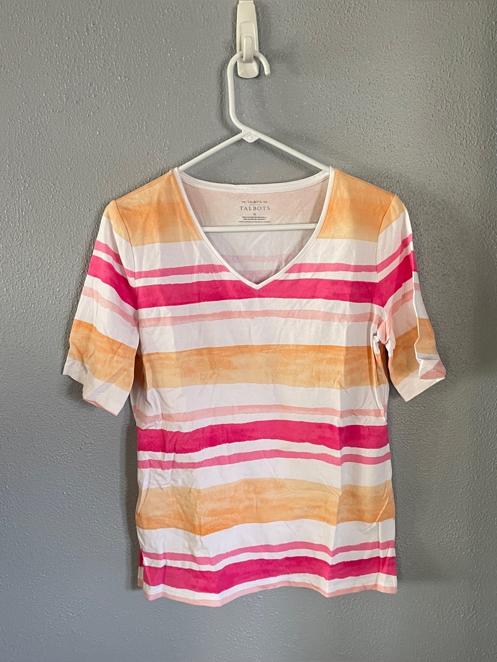 Talbots Multicolored Striped V-Neck T-Shirt Women’s Size M